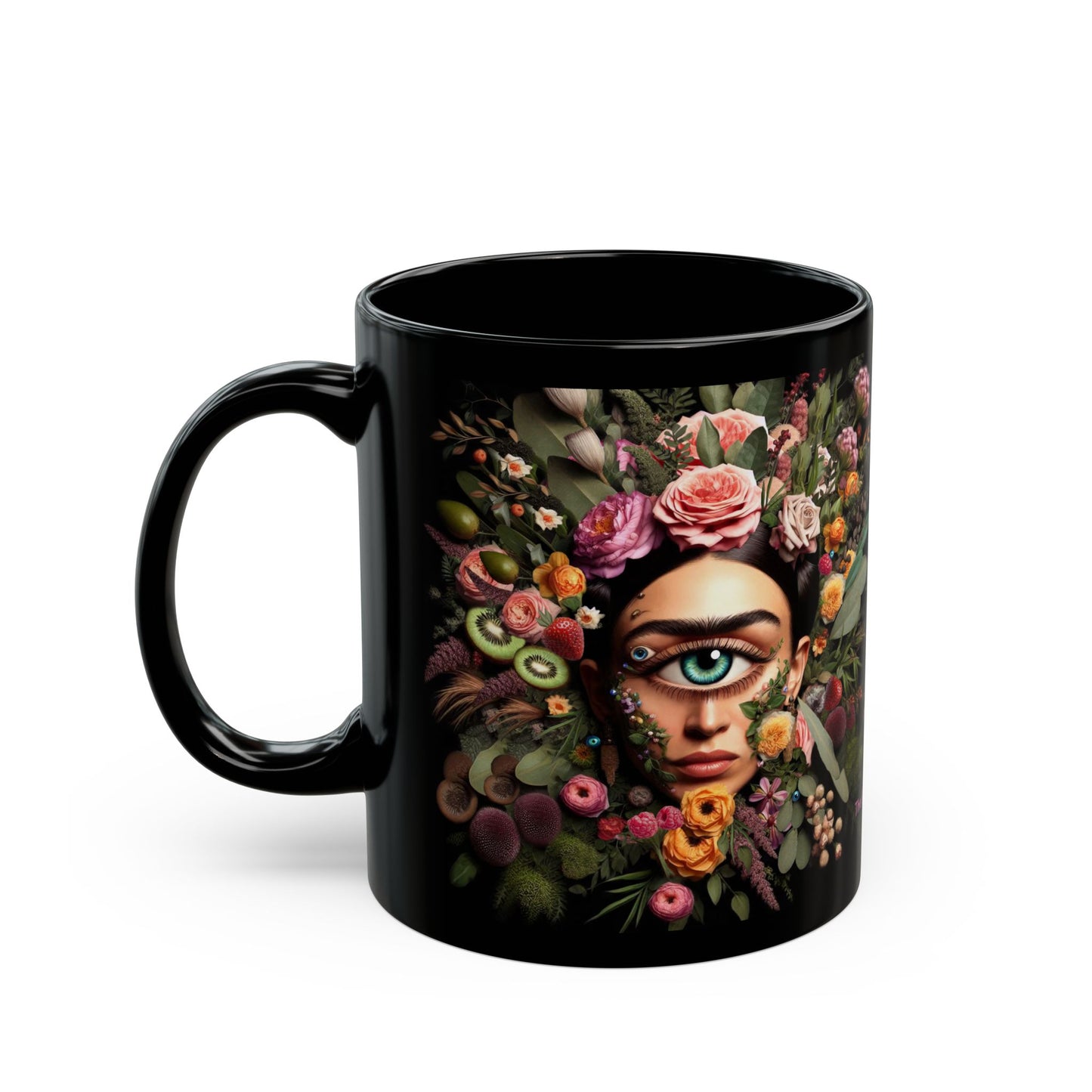 “Floral Frida Vibes, Fully Caffeinated Side-Eye” – Petals up top, sarcasm down below.