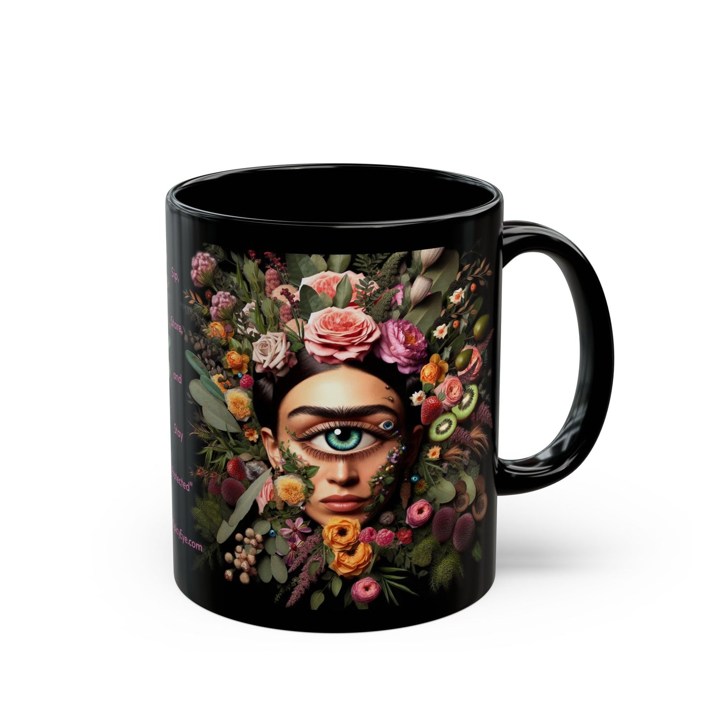 “Floral Frida Vibes, Fully Caffeinated Side-Eye” – Petals up top, sarcasm down below.
