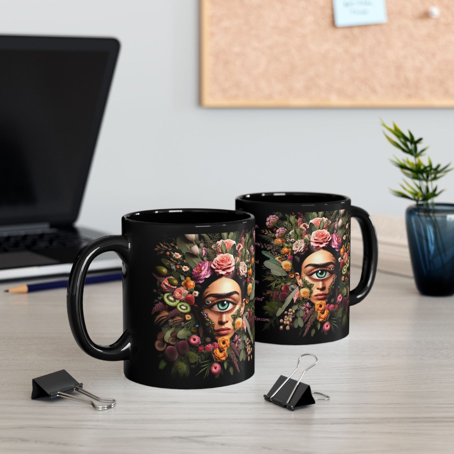 “Floral Frida Vibes, Fully Caffeinated Side-Eye” – Petals up top, sarcasm down below.