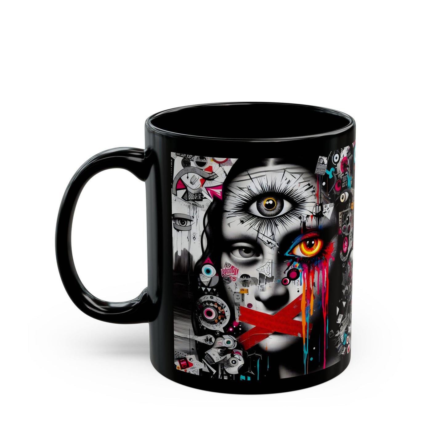 “Mona Lisa Smile, Evil Eye Stare, Morning Coffee Glare” – Classic art, modern attitude.