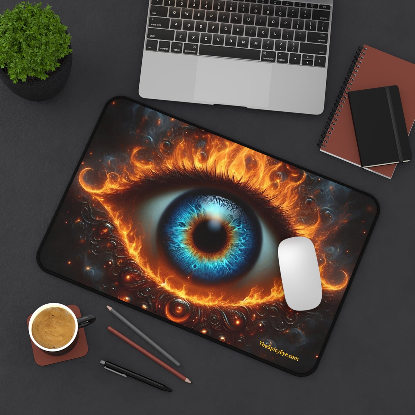 The Sizzling Stare That Sees Your Soul (And Roasts It). 👁🔥-Desk Mat