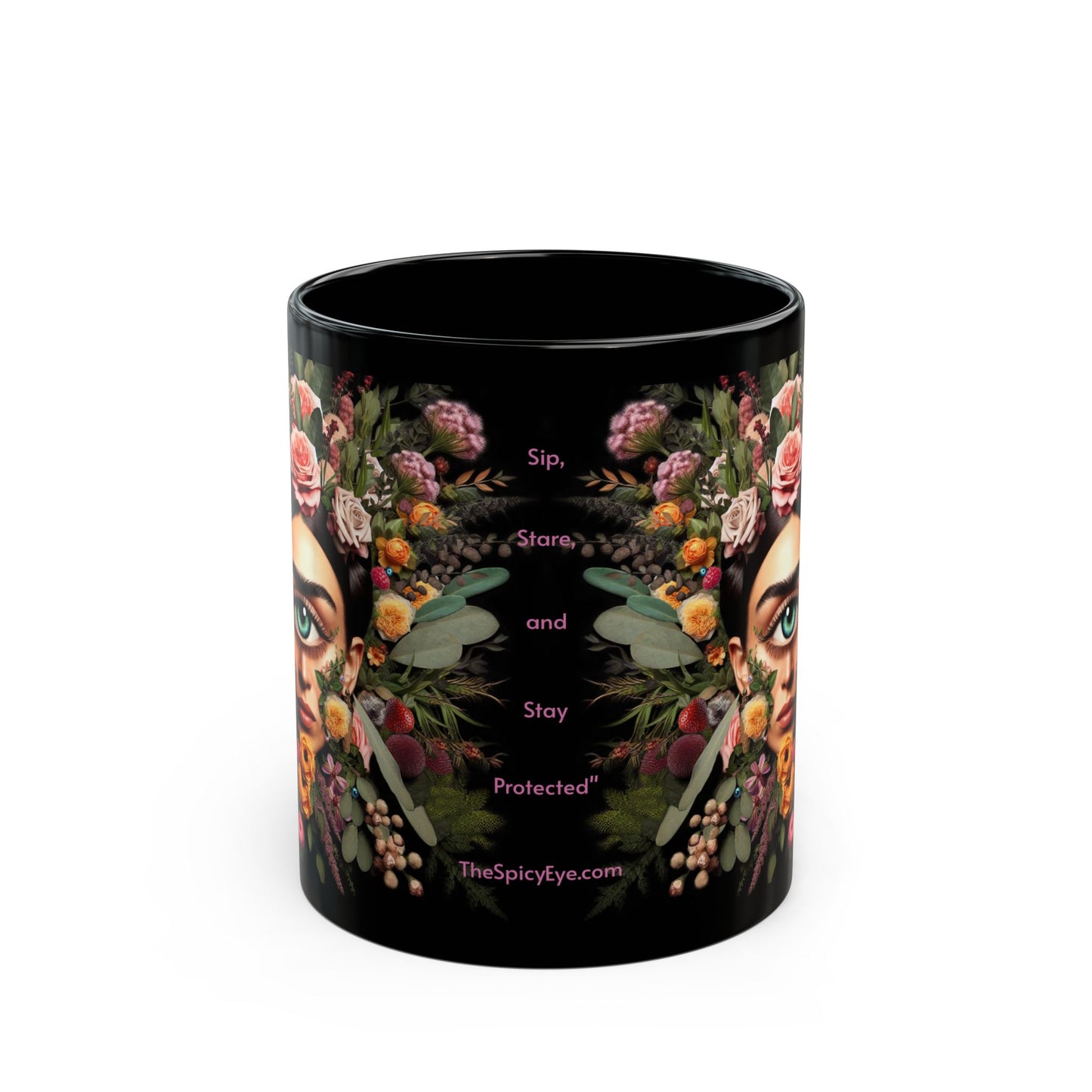 “Floral Frida Vibes, Fully Caffeinated Side-Eye” – Petals up top, sarcasm down below.