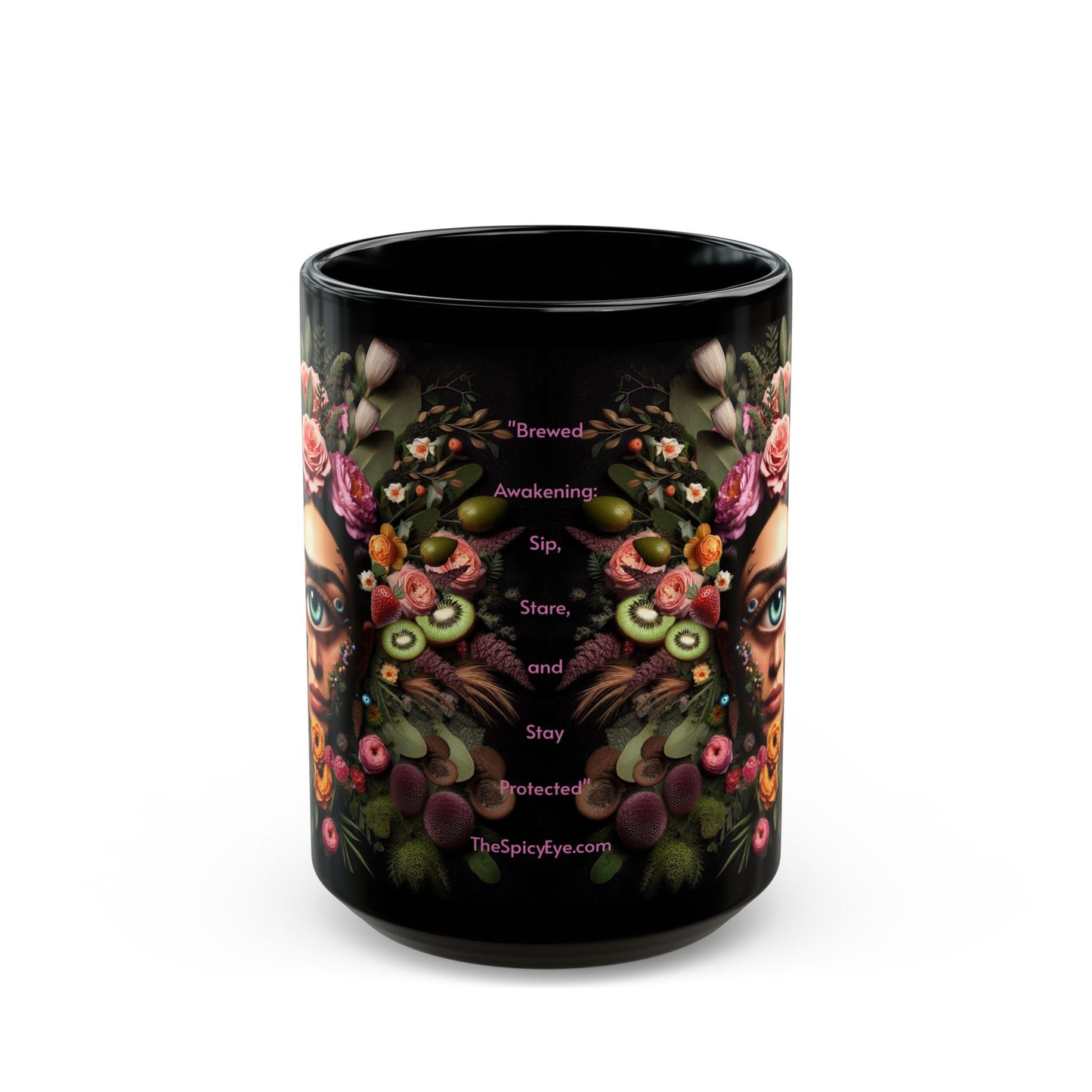 “Floral Frida Vibes, Fully Caffeinated Side-Eye” – Petals up top, sarcasm down below.
