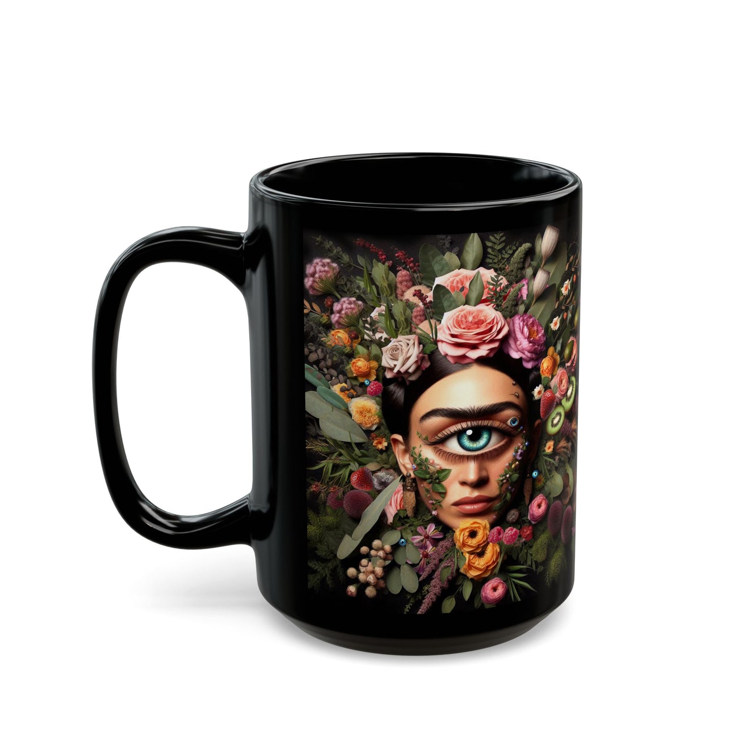 “Floral Frida Vibes, Fully Caffeinated Side-Eye” – Petals up top, sarcasm down below.