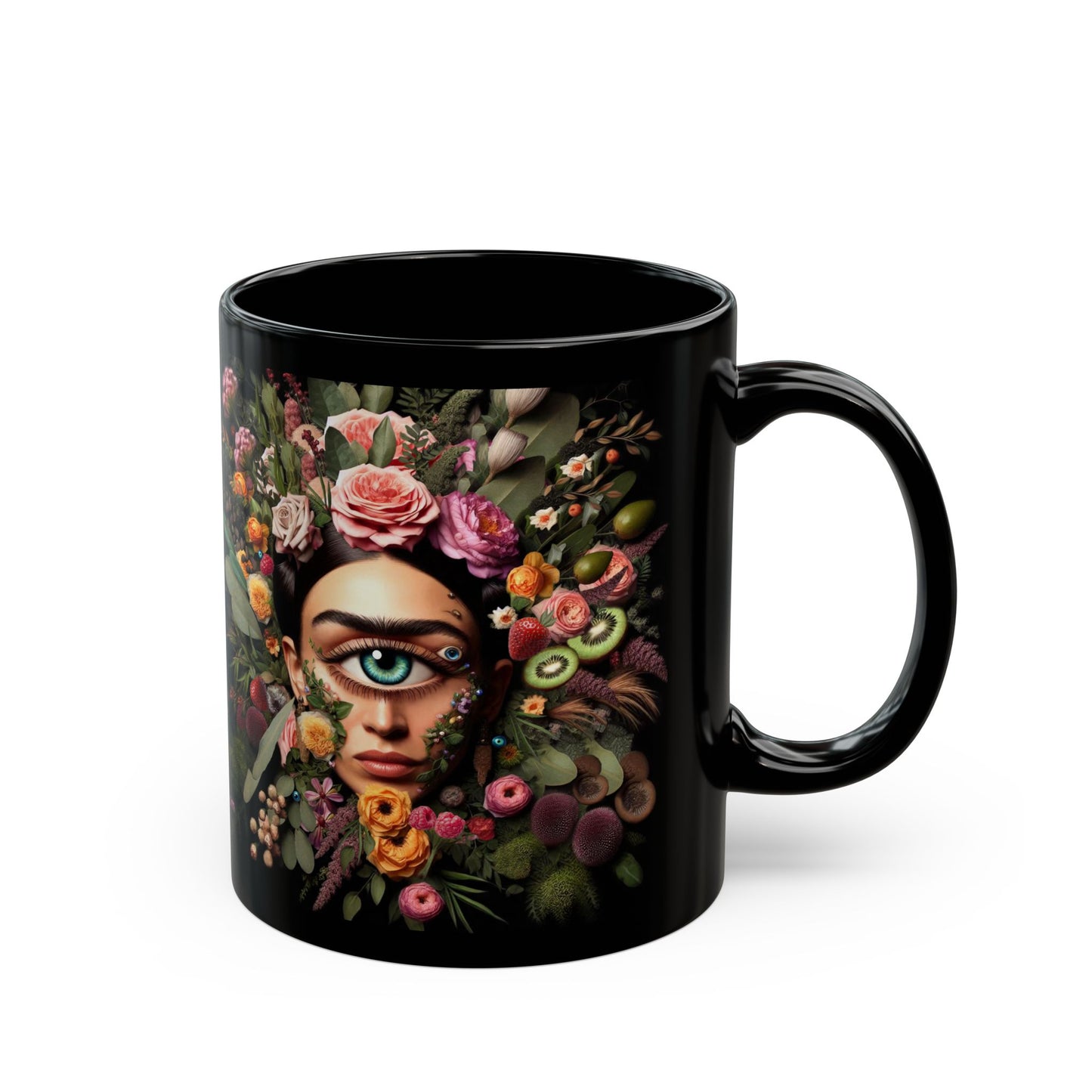 “Floral Frida Vibes, Fully Caffeinated Side-Eye” – Petals up top, sarcasm down below.