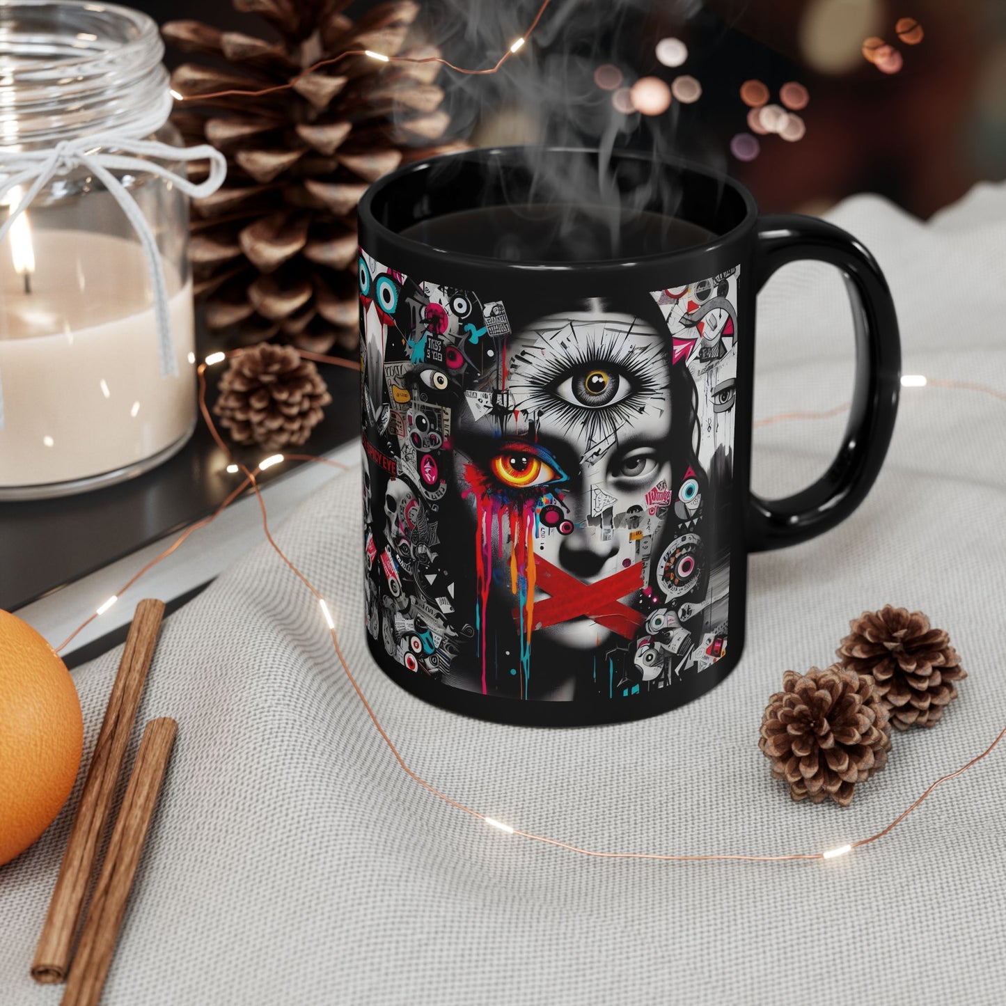 “Mona Lisa Smile, Evil Eye Stare, Morning Coffee Glare” – Classic art, modern attitude.
